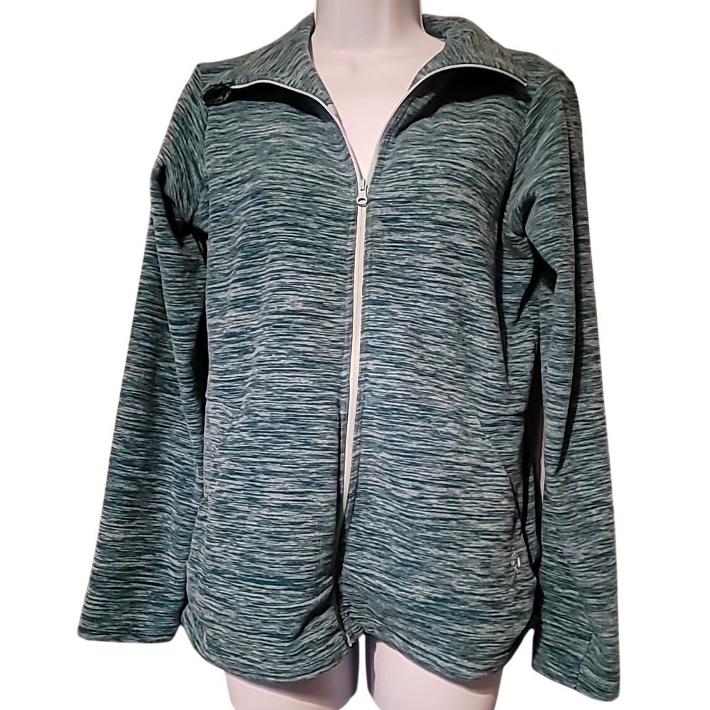 Mountain Hardwear Womens S Full Zip Fleece Jacket Space Dye Teal Grey Mock Neck
